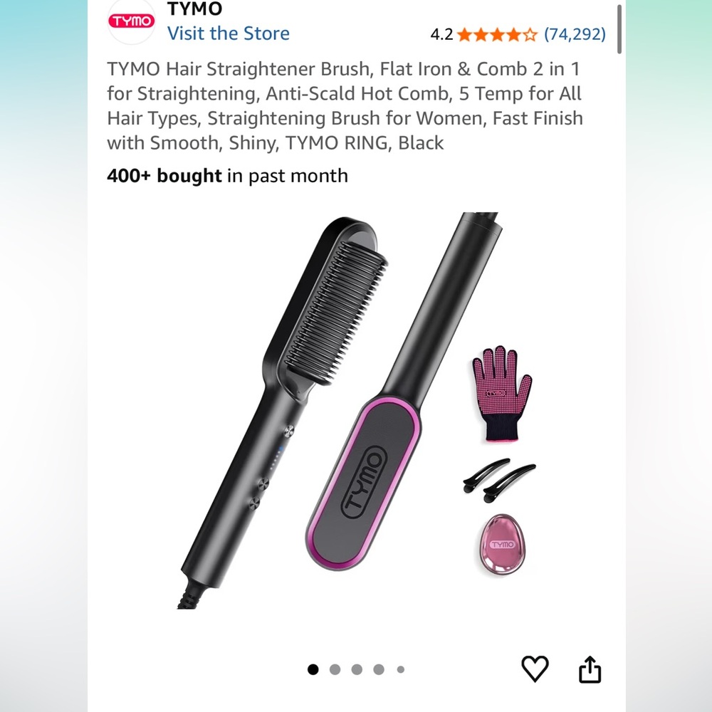 TYMO Hair Straightener Brush - Black and Purple
